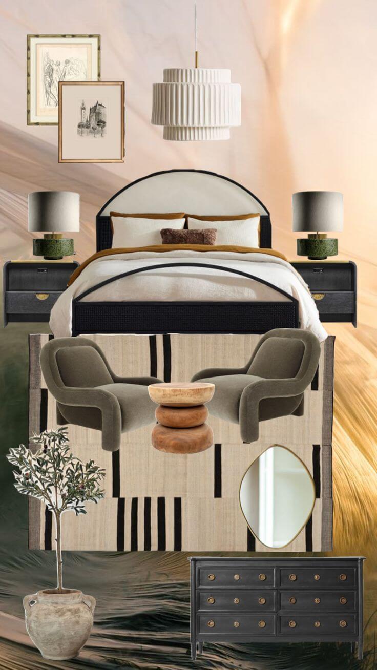 green bedroom mood board interior design