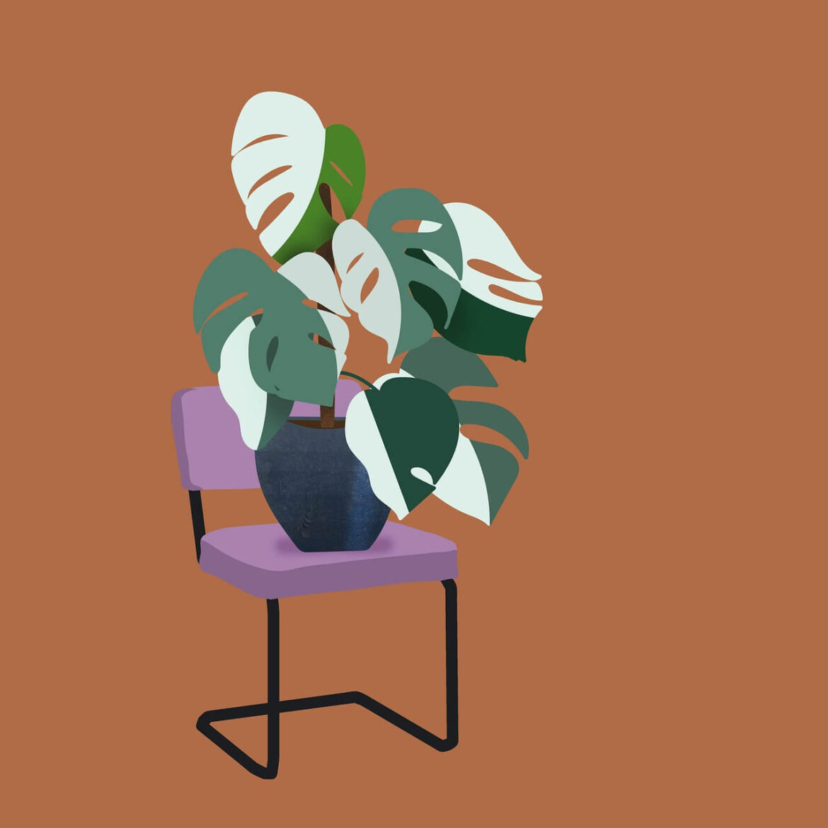plant on a purple chair illustration